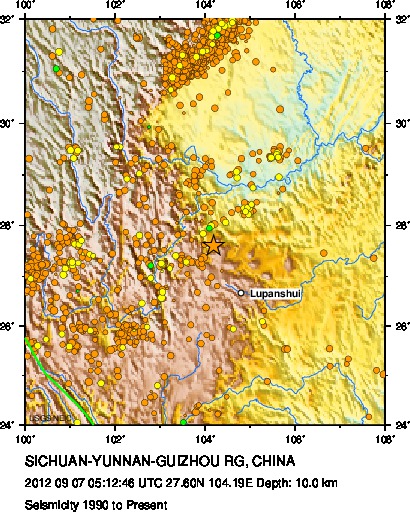 EQ-CHN-20120907-seismicity USGS seismicity map: instrumental seismicity from 1990 to present